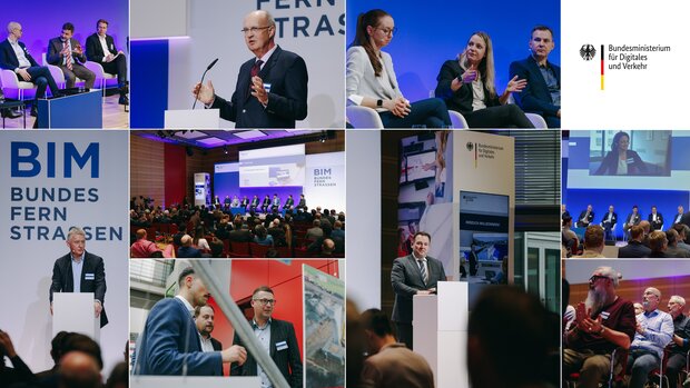 Fotocollage mit Teilnehmenden des 2. Fachsymposiums Mastrplan BIM Bundesfernstraßen